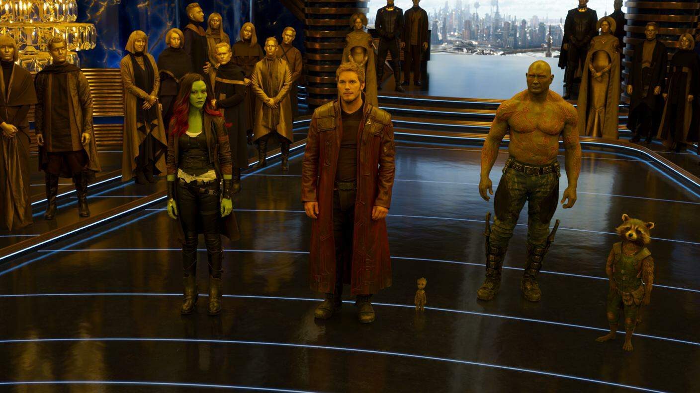 Gamora, Star-Lord, Baby Groot, Drax e Rocket