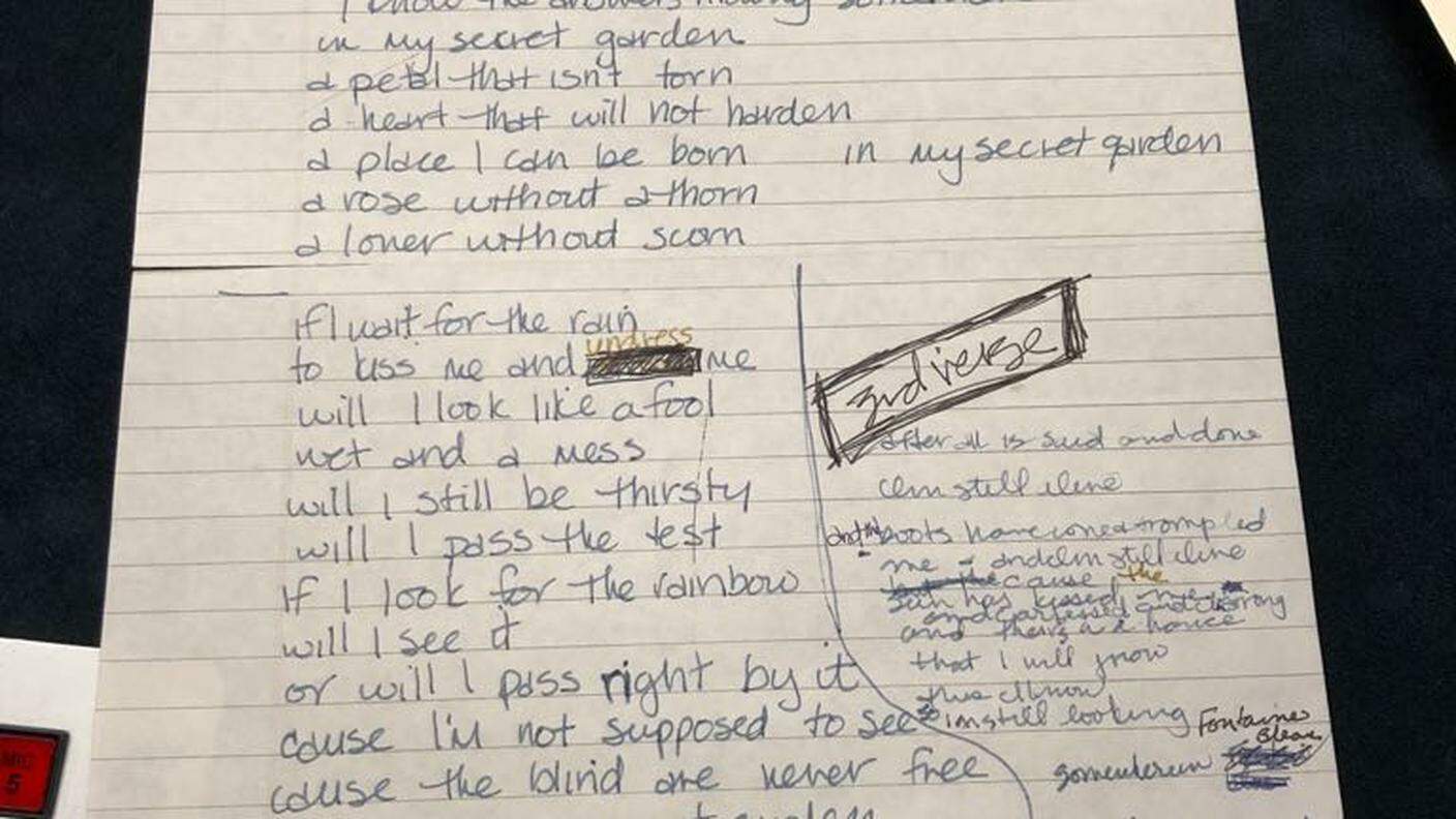 Testo scritto a mano da Madonna: la canzone Secret garden dell’album Erotica 