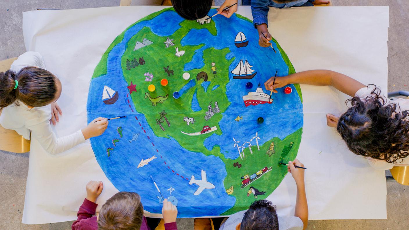Bambini disegnare mondo, Immagine dipinta, Dipinto