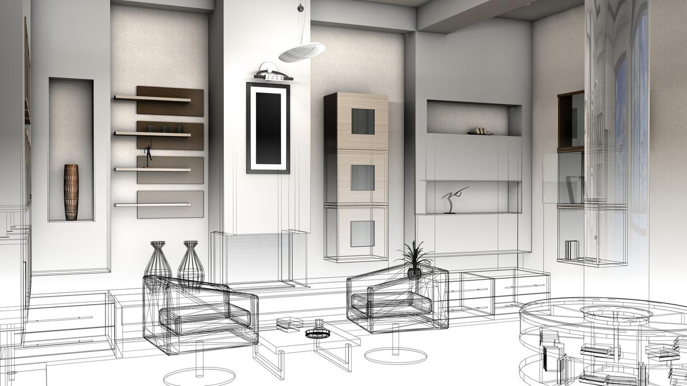 Schizzo di progettazione di un soggiorno, 3D, Veduta di interni, Progetto, Soggiorno, salotto, Casa