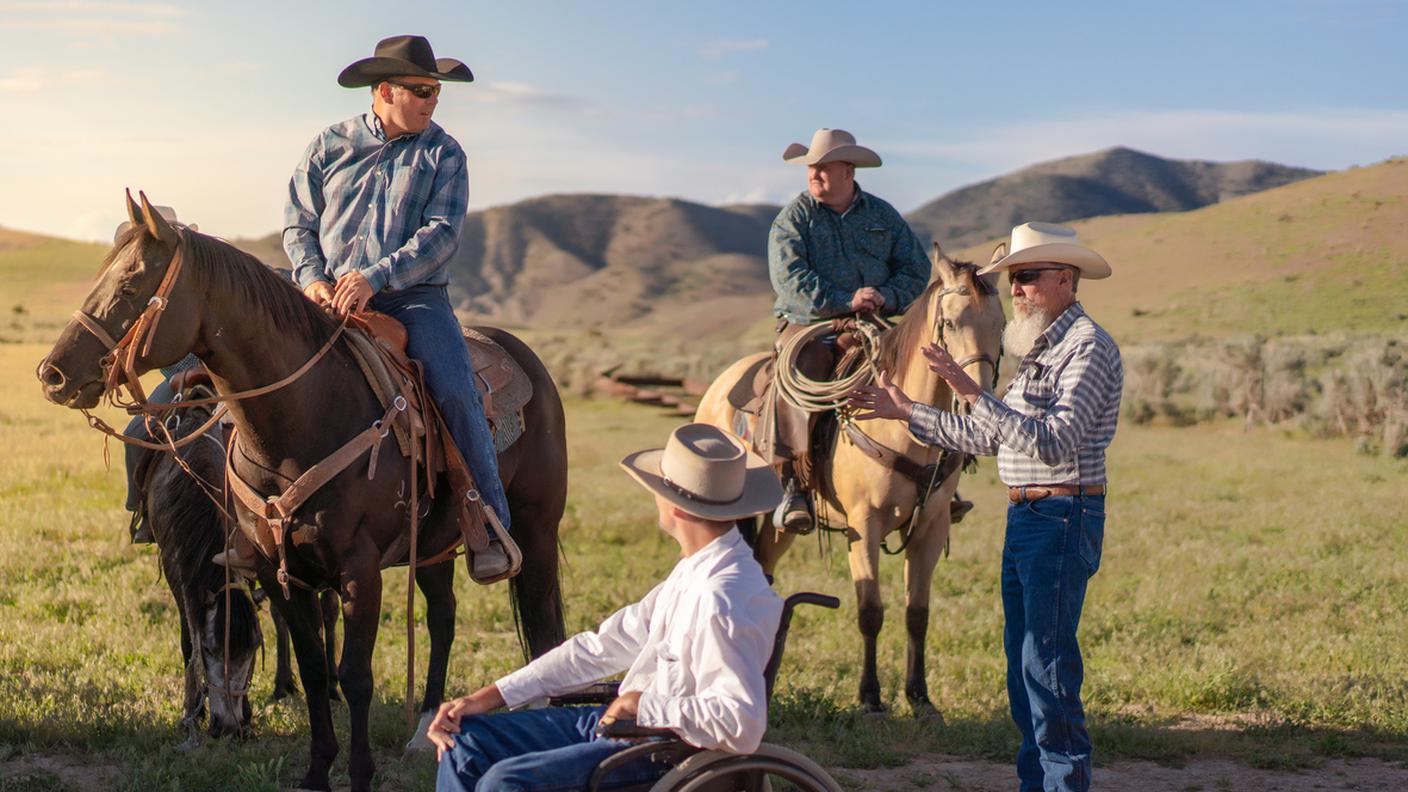 attore, cowboy, disabile, sedia rotelle, ciak