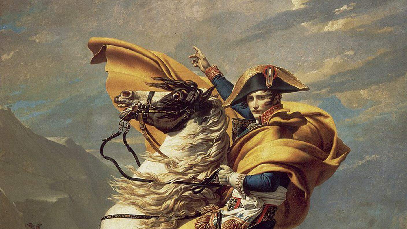 Napoleone Bonaparte valica il Gran San Bernardo, di Jacques-Louis David  (1748–1825) presso il Castello della Malmaison, Rueil-Malmaison
