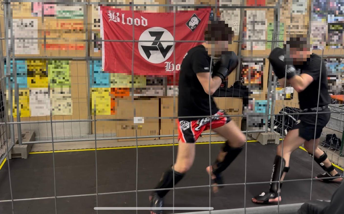 La bandiera di Blood and Honour, in alto a destra il logo di Combat 18