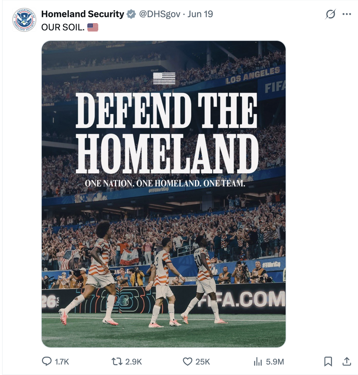 Il post dell’Homeland Security prima della sfida con l’Australia