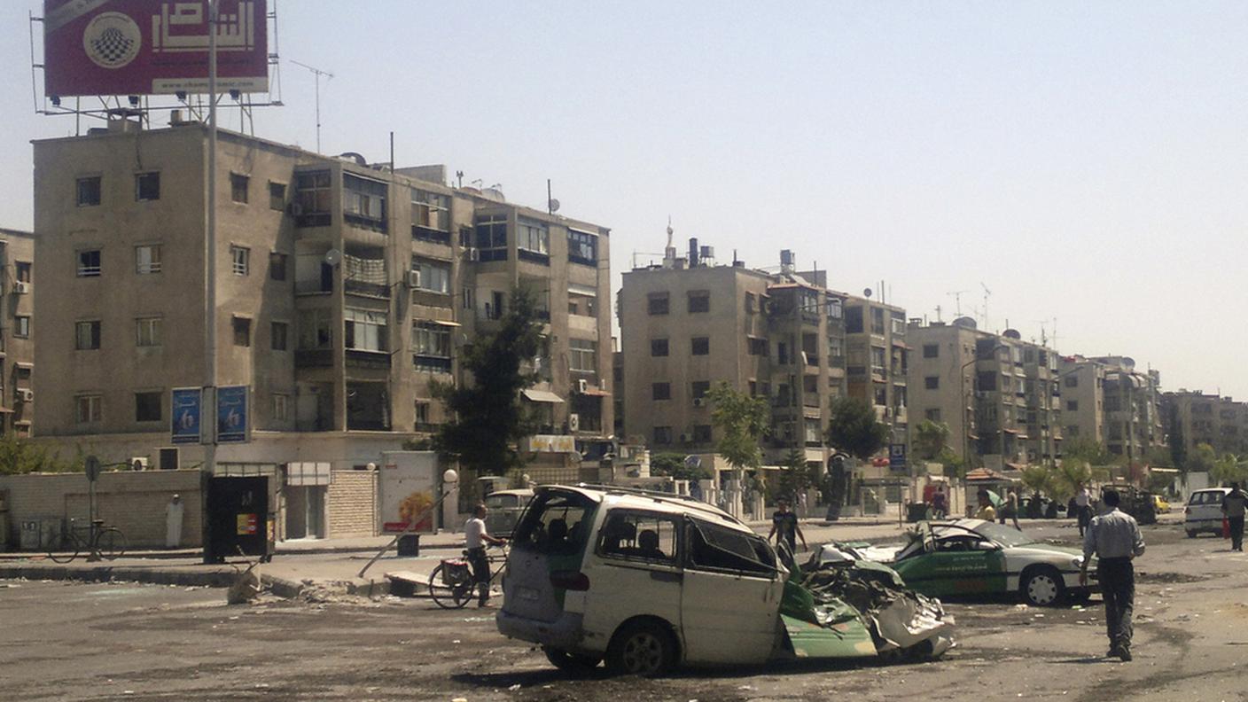 Una panoramica di un'area del campo profughi a sud di Damasco