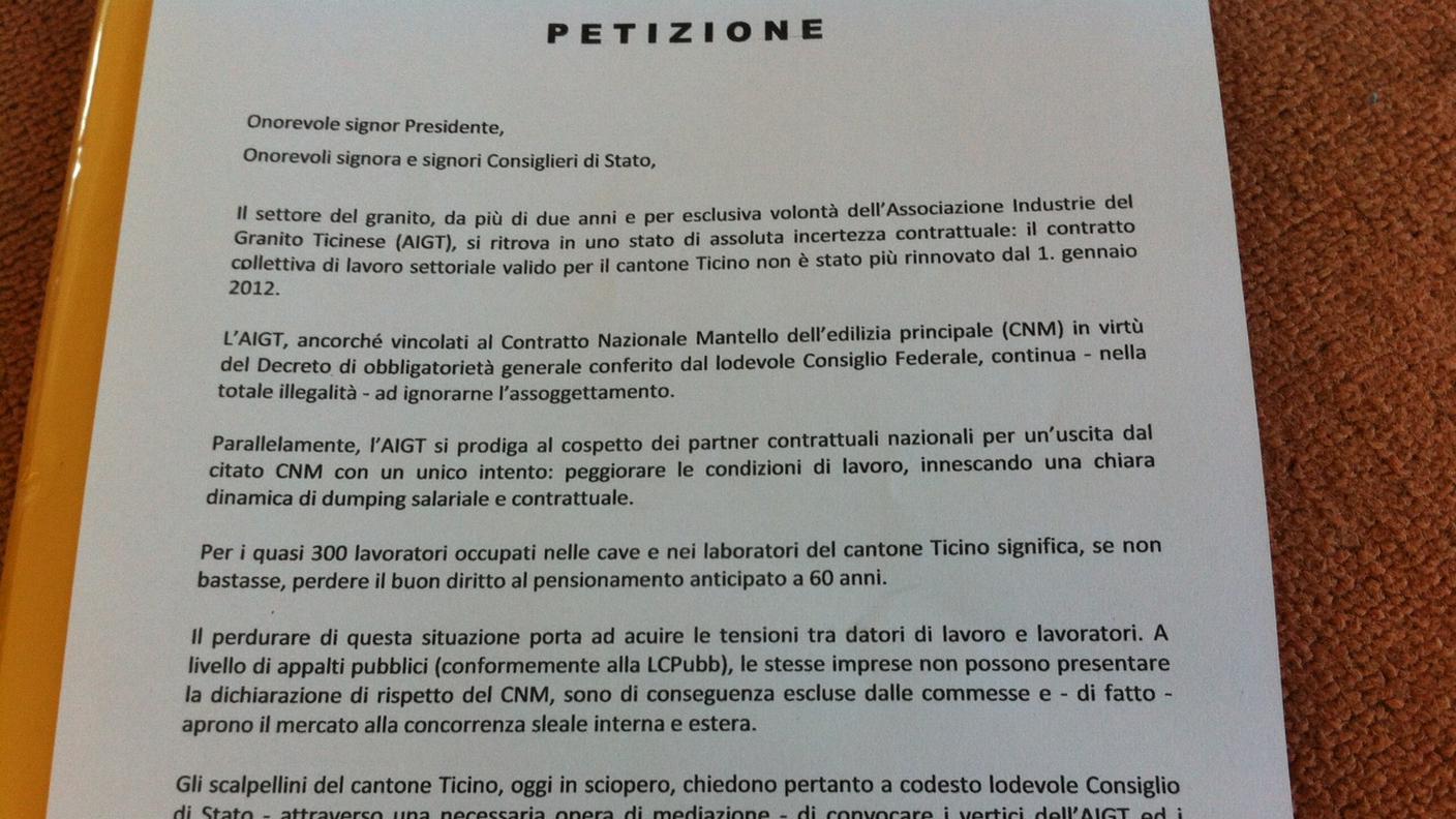 La petizione all'indirizzo del Consiglio di Stato