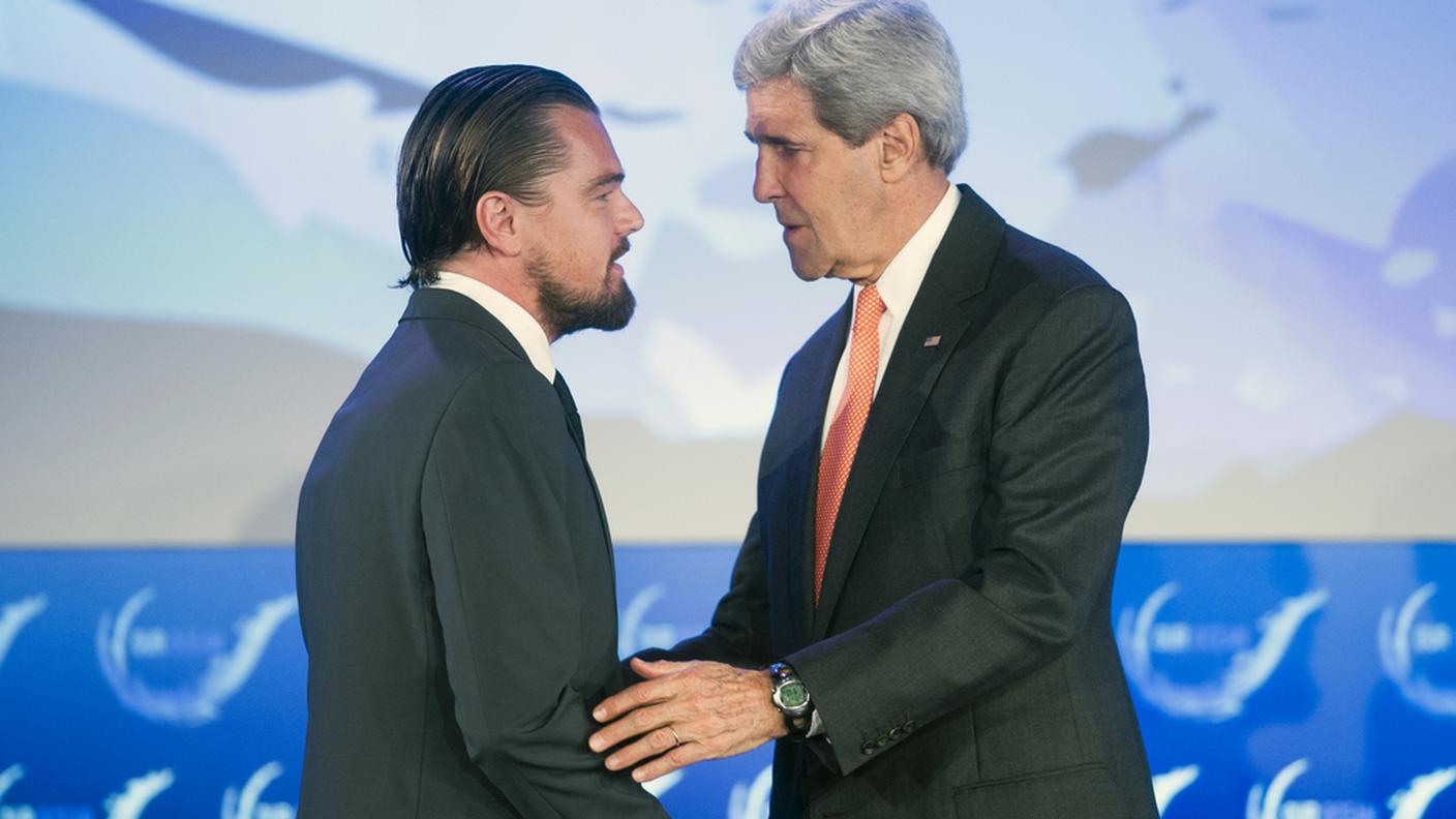 Di Caprio e Kerry durante la conferenza "Our Oceans"