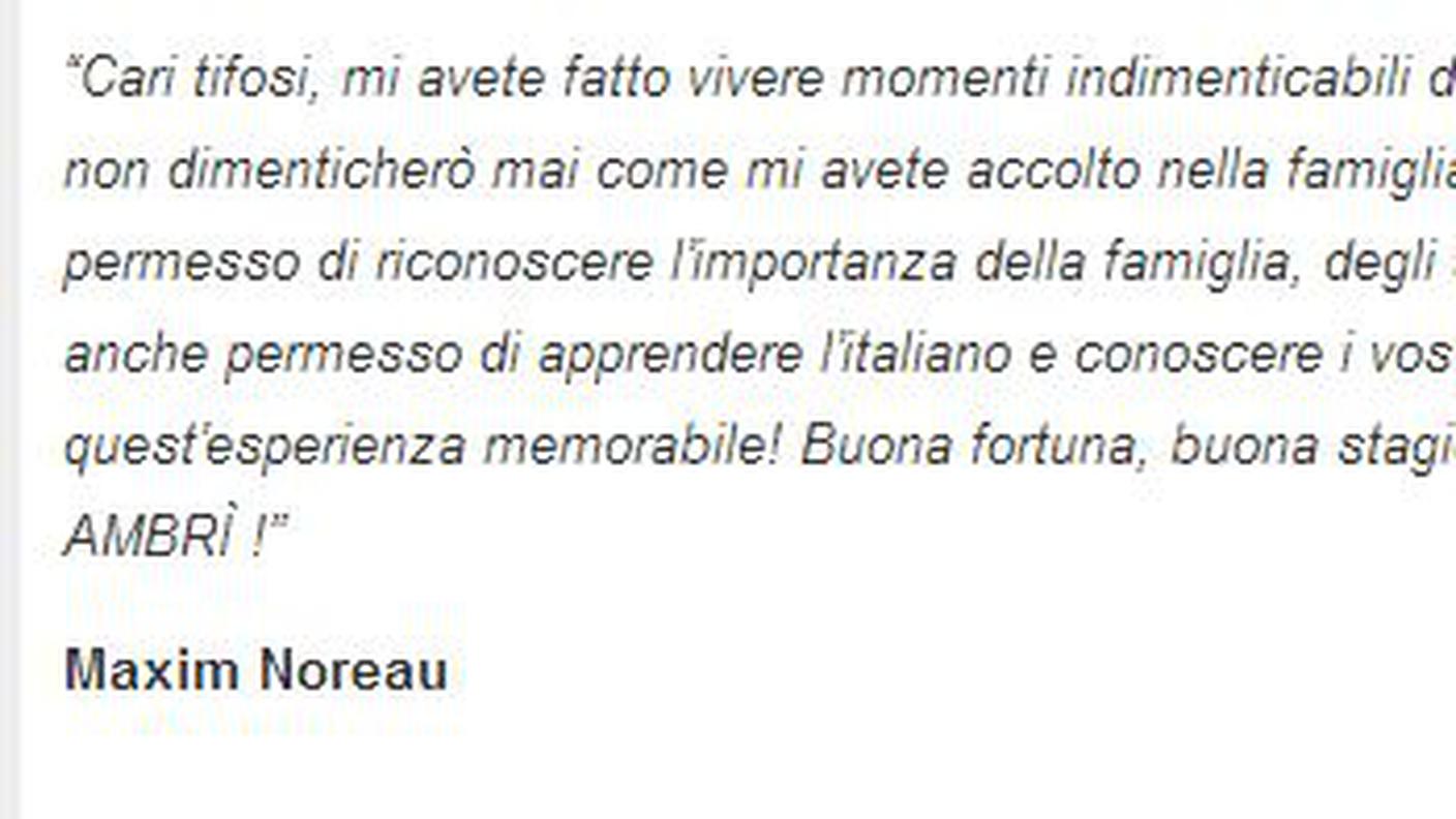 La lettera di Noreau ai tifosi dell'Ambrì