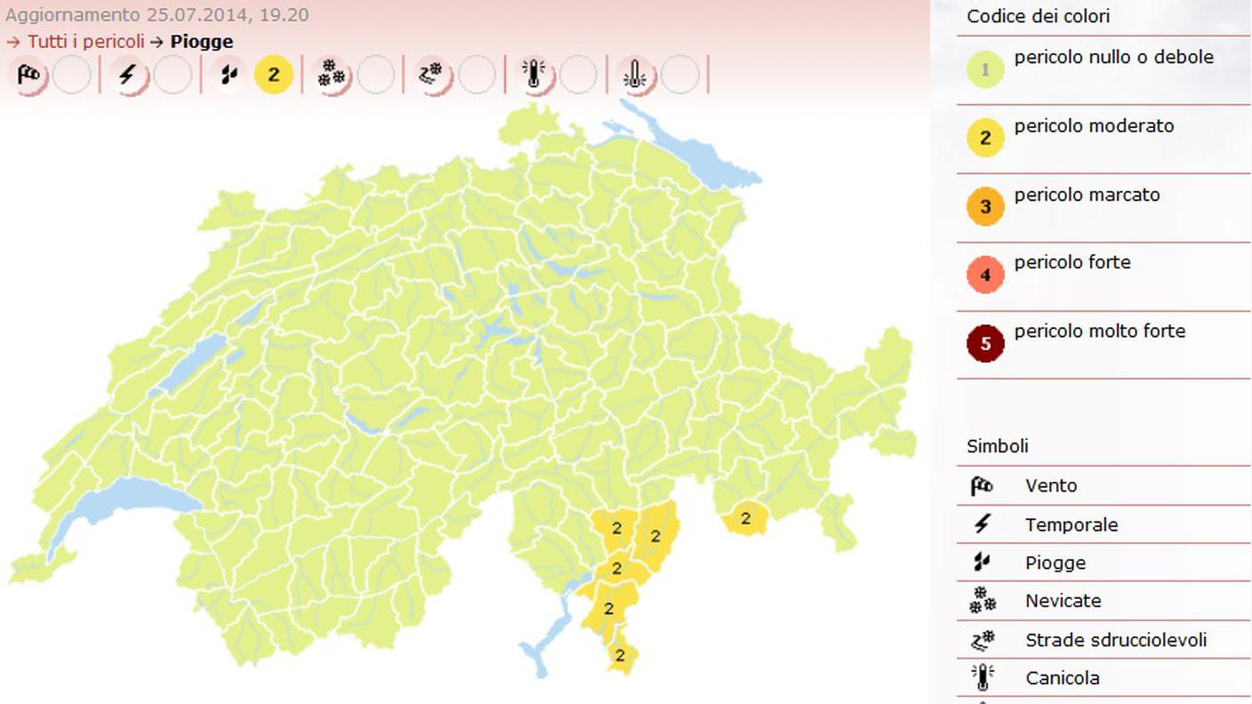 Allerta di grado 2 per buona parte del Ticino