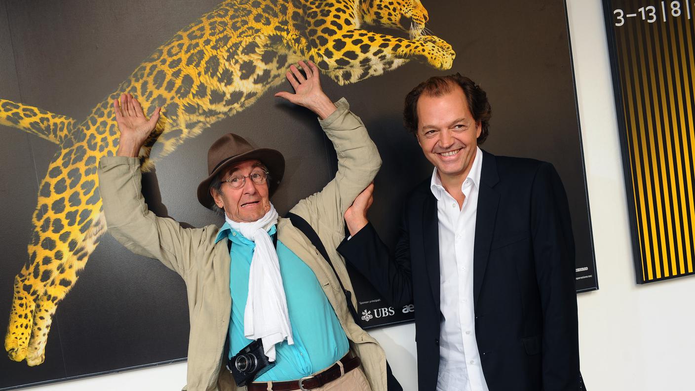 Burri al Festival del film Locarno. Qui insieme al collega Marco D'Anna