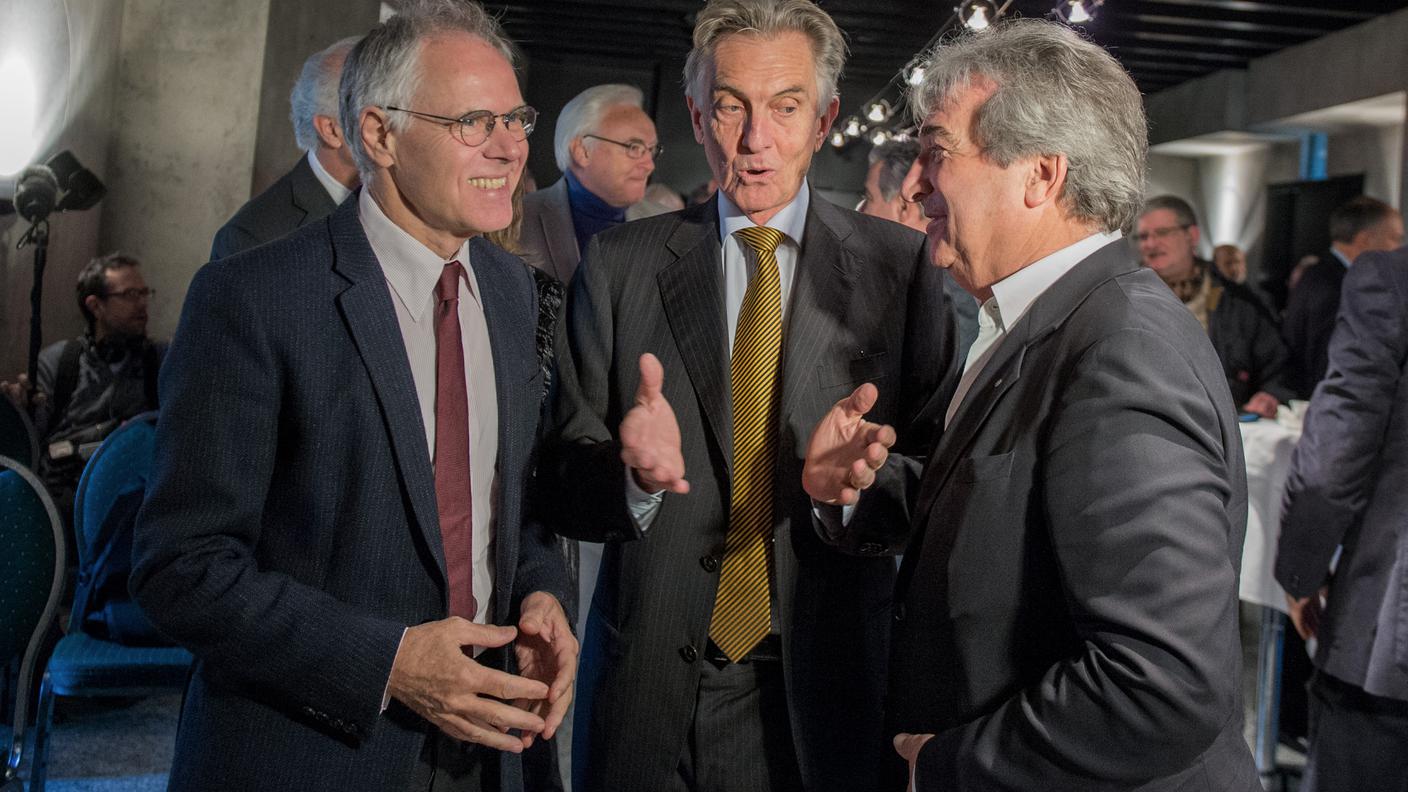 Marco Solari, Moritz Leuenberger e il neopresidente della nuova Agenzia Turistica Ticinese Aldo Rampazzi