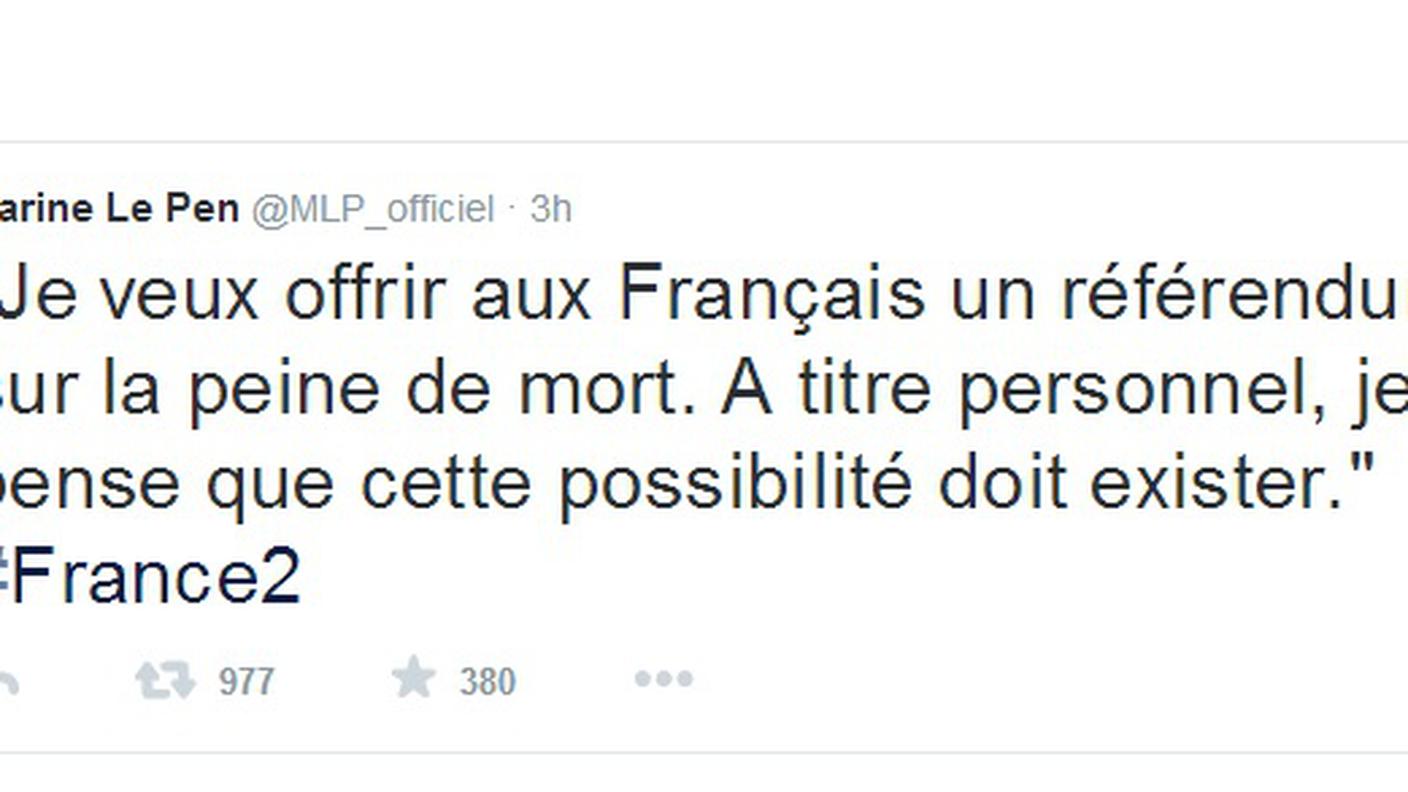 Il tweet pro pena capitale di Le Pen