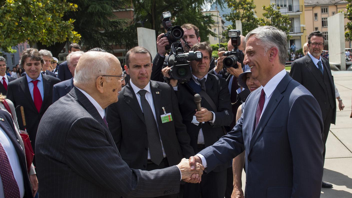 Giorgio Napolitano incontra Didier Burkhalter a Lugano, nel maggio 2014