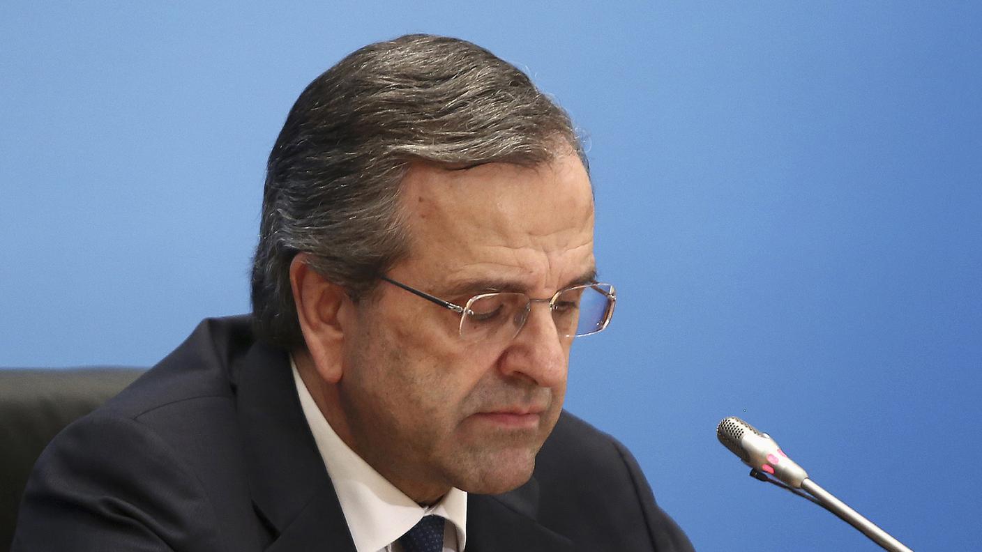 Il primo ministro uscente Antonis Samaras, domenica ad Atene