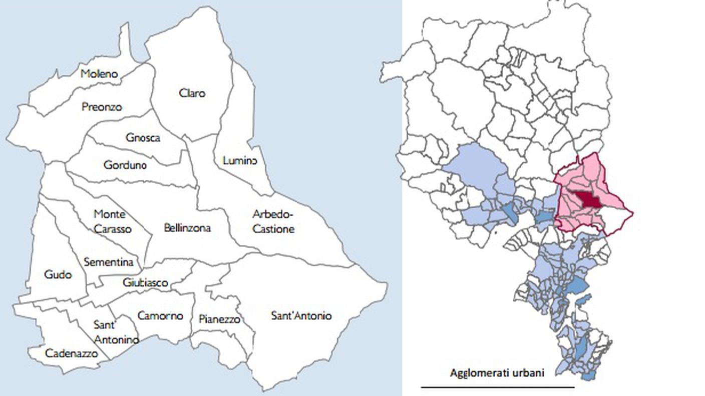 I 17 comuni coinvolti: Arbedo-Castione, Bellinzona, Cadenazzo, Camorino, Claro, Giubiasco, Gnosca, Gorduno, Gudo, Lumino, Moleno, Monte Carasso, Pianezzo, Preonzo,
Sant’ Antonino, Sant’Antonio, Sementina 
