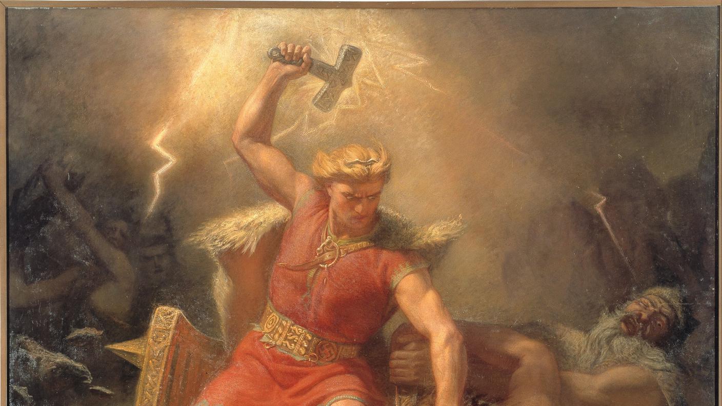Thor combatte contro i giganti in un dipinto di Mårten Eskil Winge