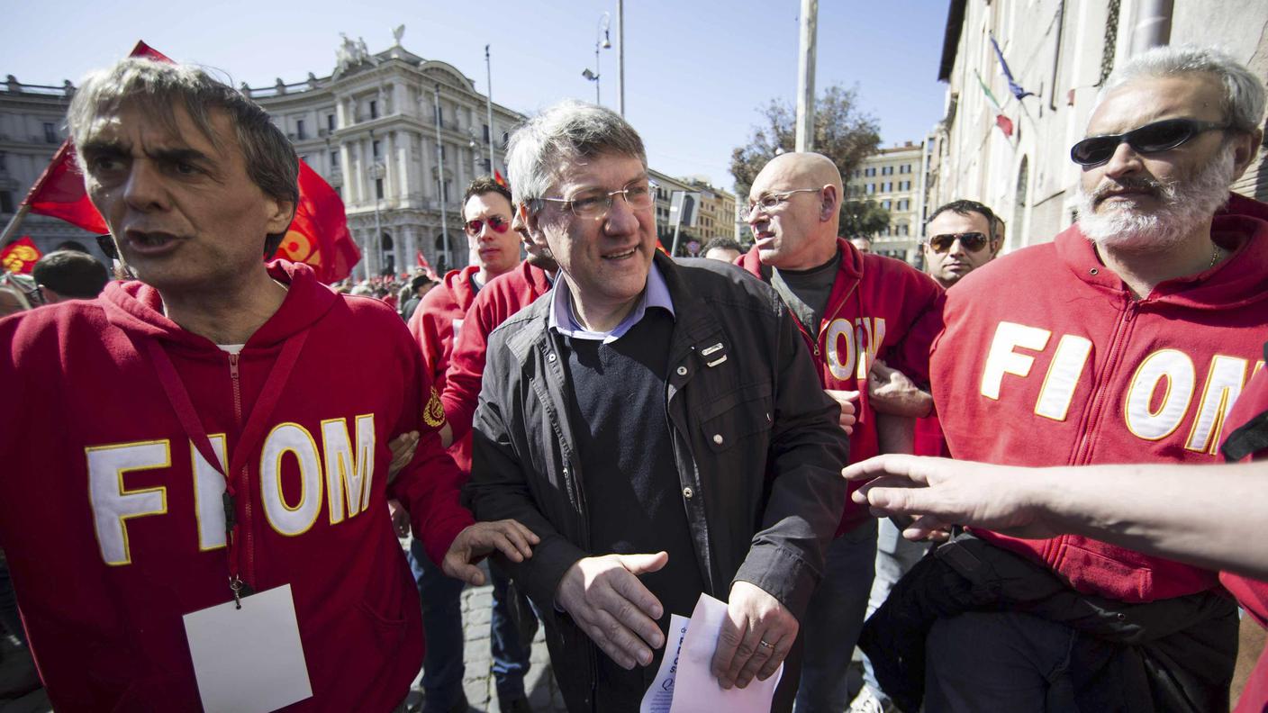 Maurizio Landini durante la manifestazione di sabato a Roma