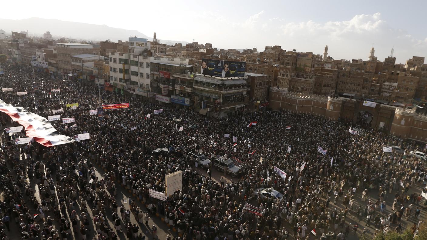 Manifestazione di sostegno a Sanaa ai ribelli Houthi