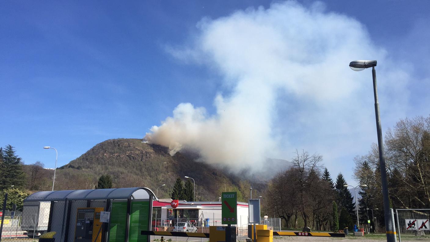 L'area boschiva in fumo, qui inquadrata all'altezza di un'area di servizio