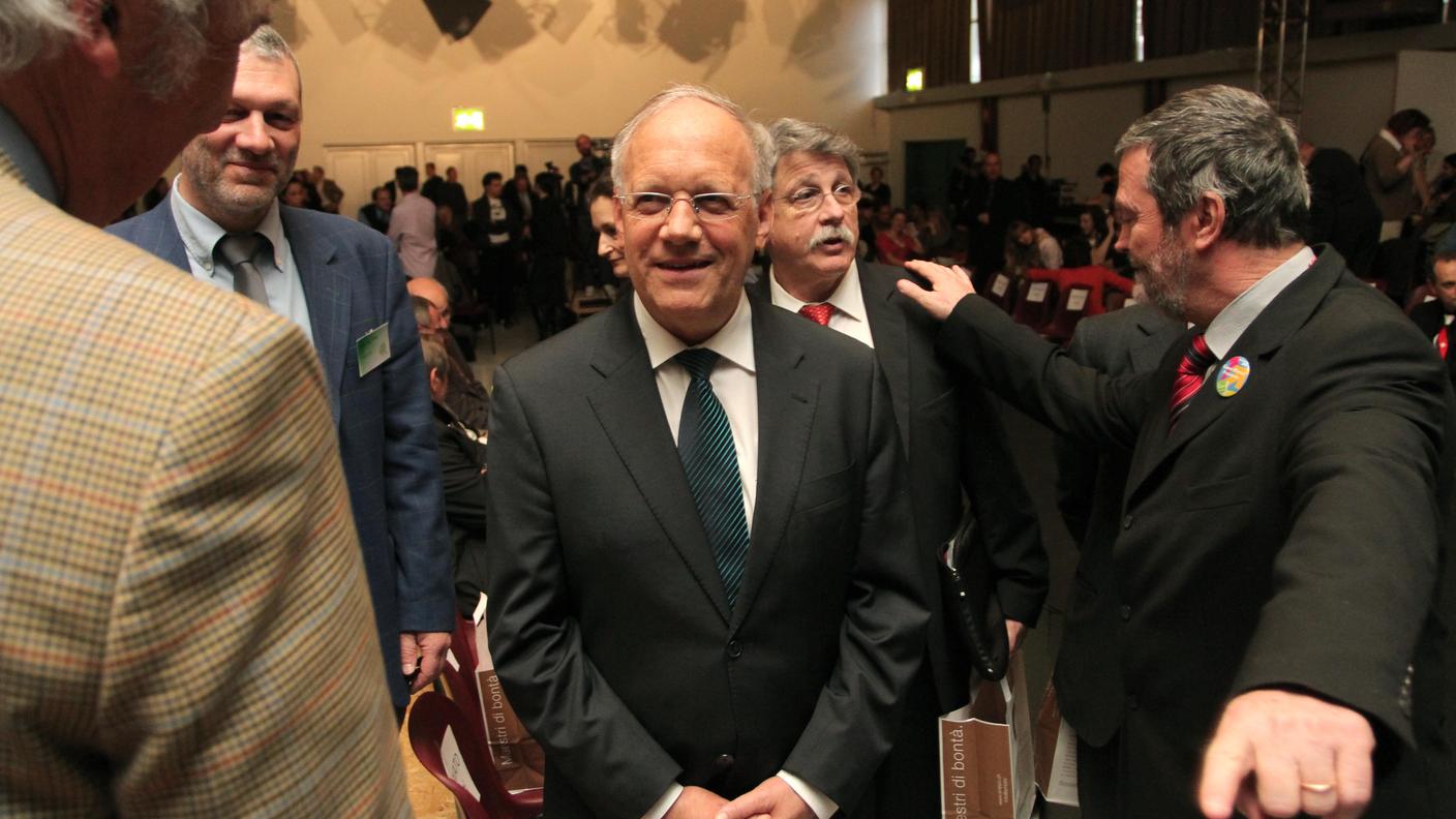 Schneider-Amman è spesso in Ticino. Qui è ritratto a EspoProfessioni 2012