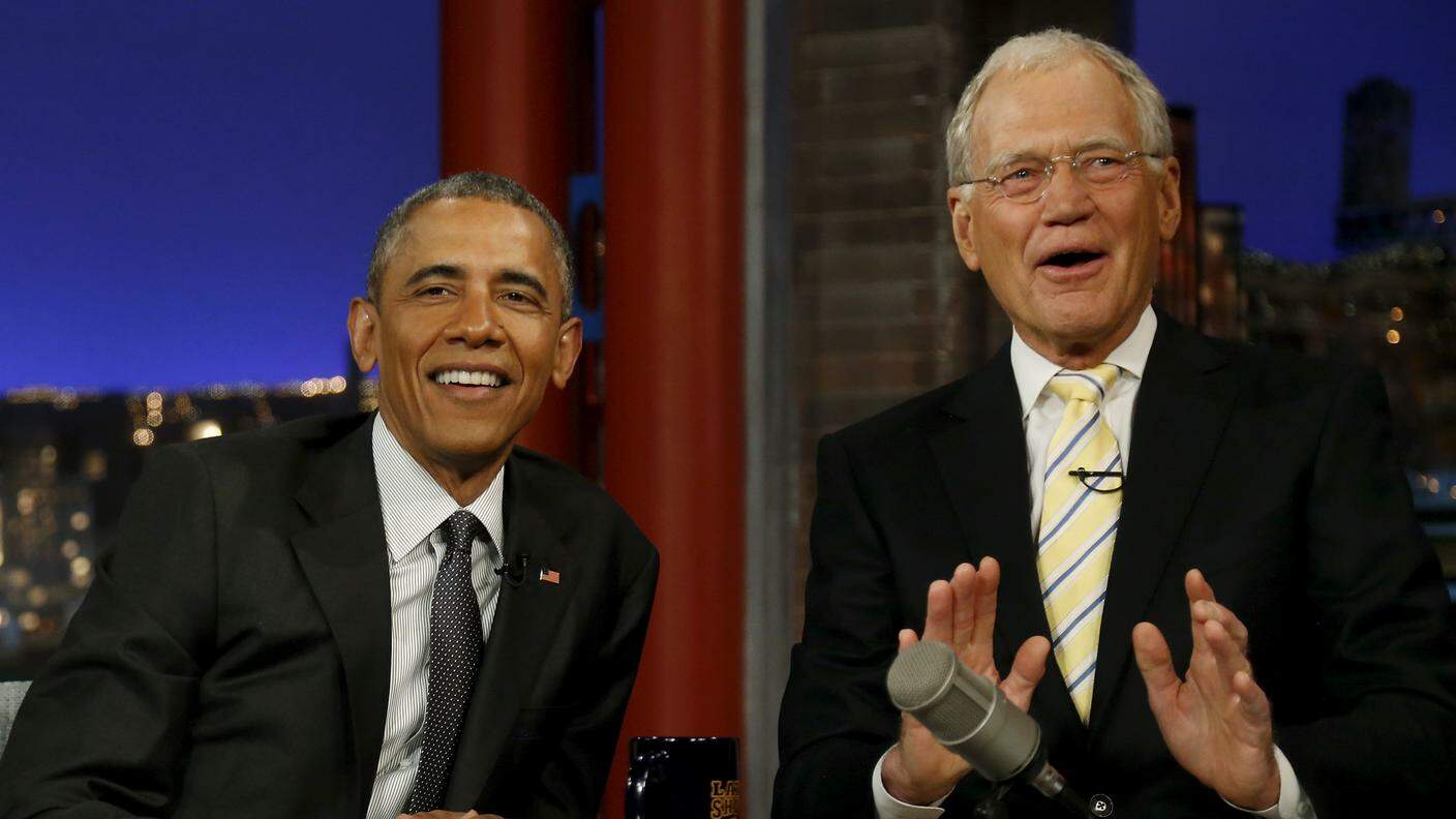 Obama e David Letterman all'Ed Sullivan Theater a New York