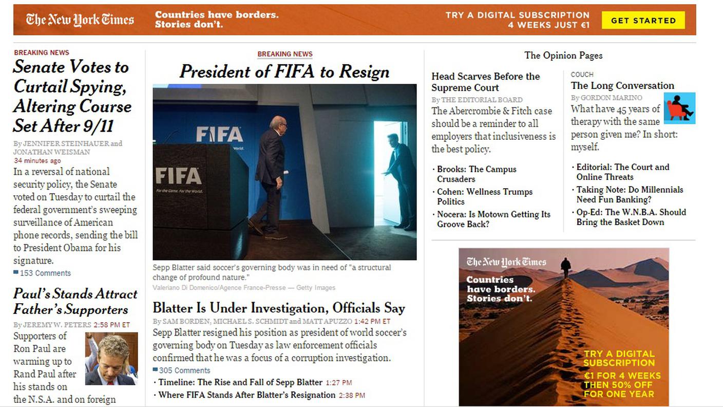 La prima pagina del NY Times