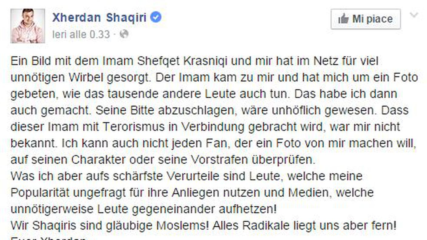 Shaqiri chiarisce su Facebook