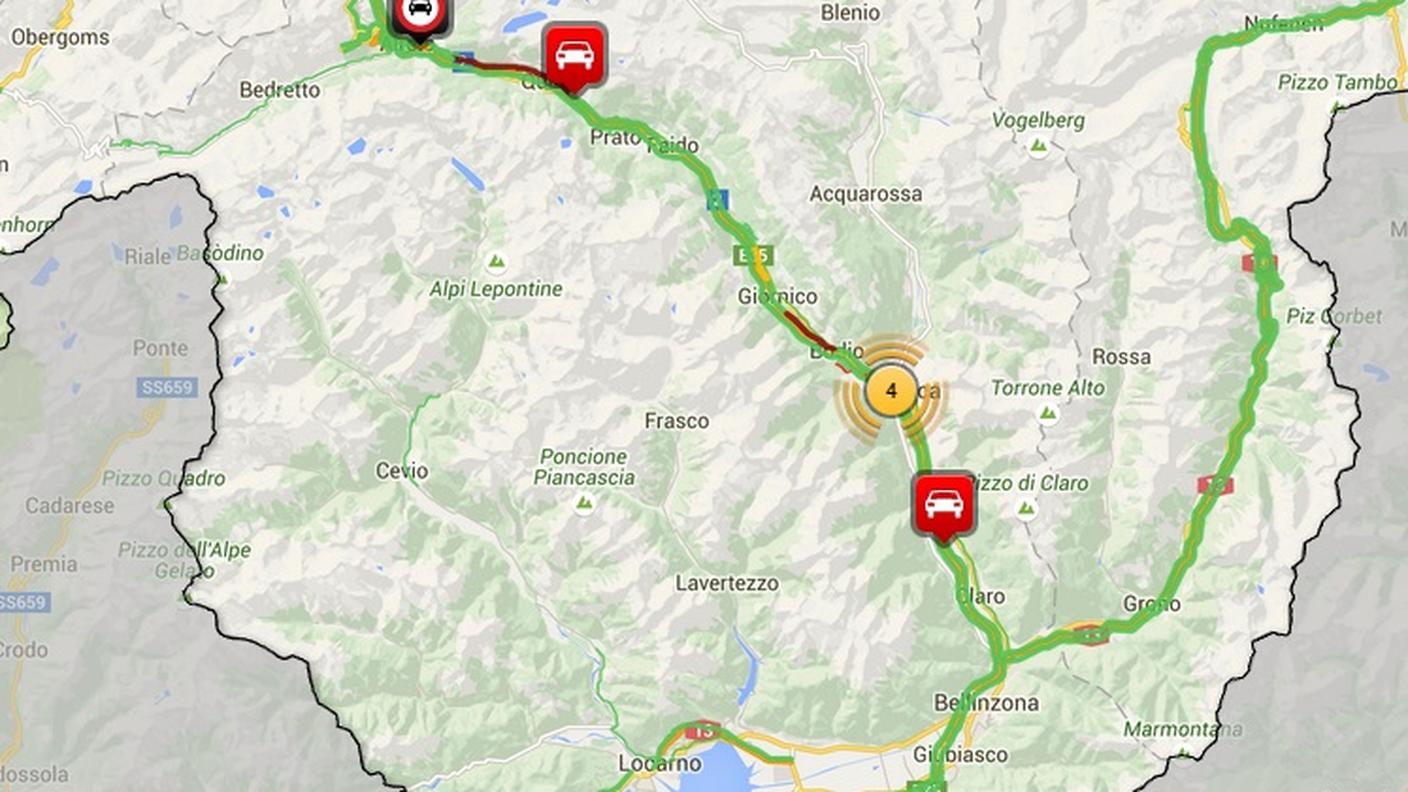 I disagi sull'A2 rilevati da Viasuisse
