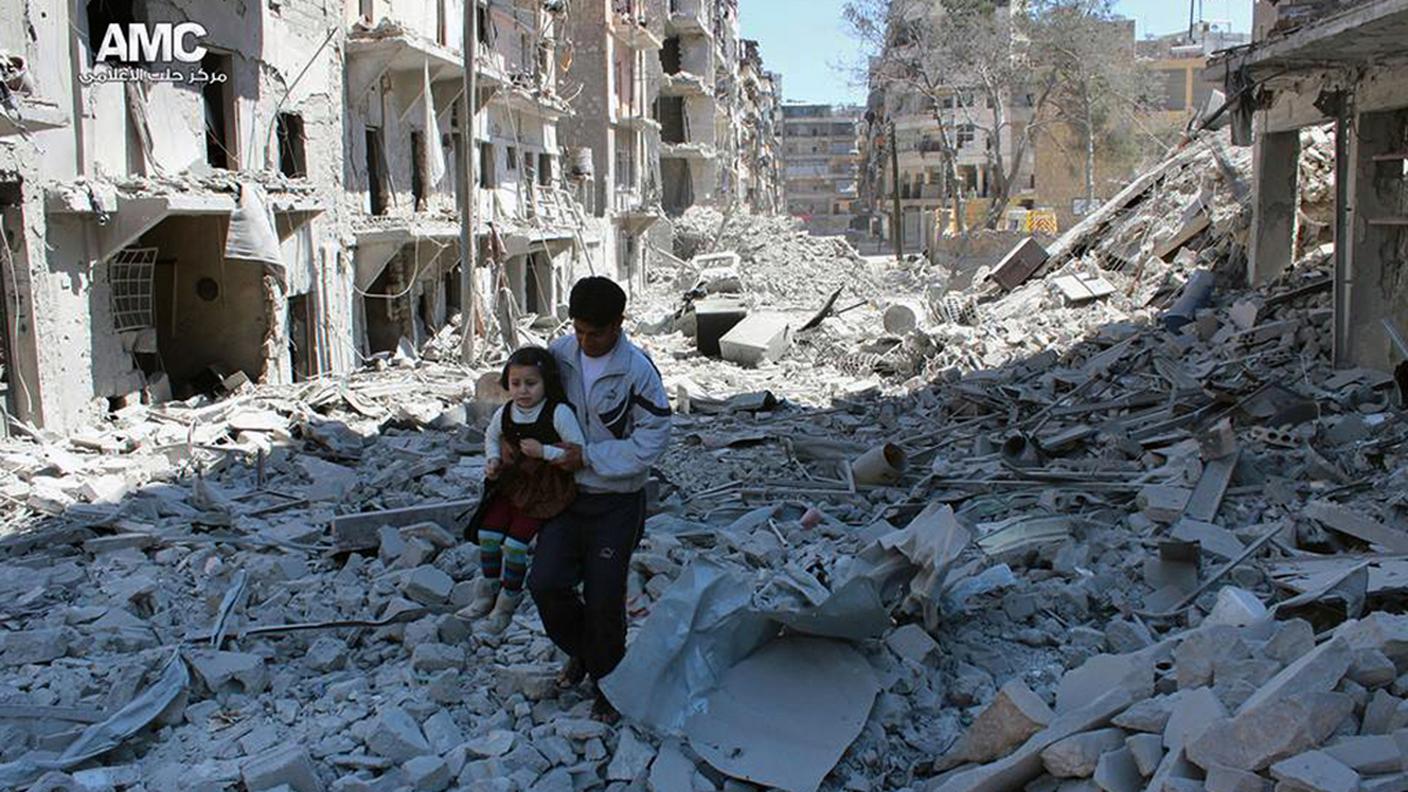 Un quartiere di Aleppo nell'aprile 2014