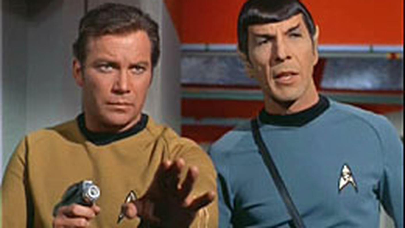 Il capitano James T. Kirk e il comandante Spock, interpretati da William Shatner e Leonard Nimoy nella serie originale