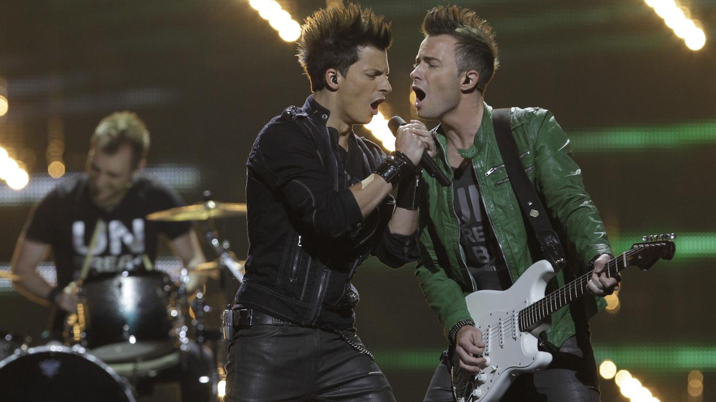 I Sinplus (Gabriele Broggini, sulla sinistra) durante la semifinale dell'Eurovision Song Contest nel 2012 