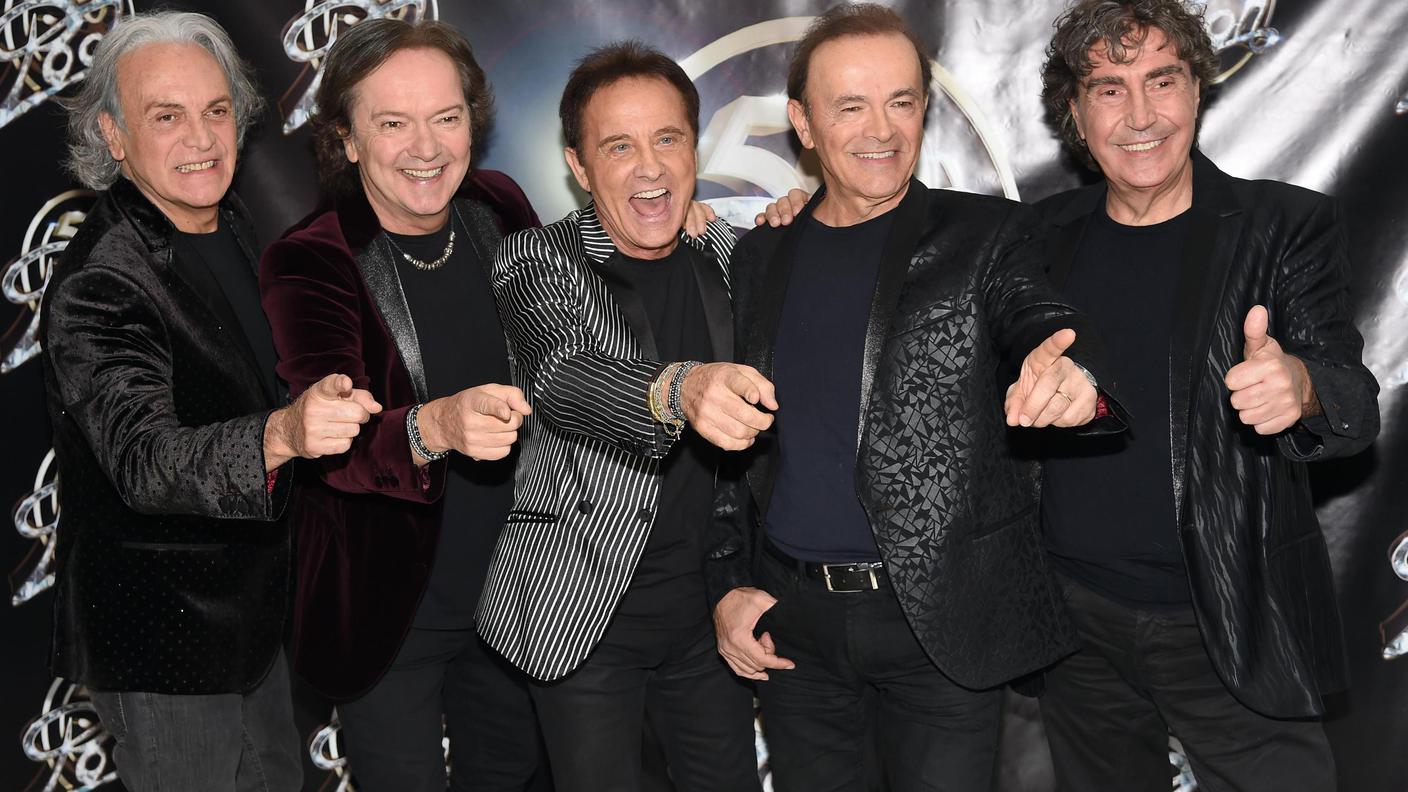 Riccardo Fogli, Red Canzian, Roby Facchinetti, Dodi Battaglia e Stefano D'Orazio in occasione della conferenza stampa di presentazione dei progetti della band per i 50 anni di carriera