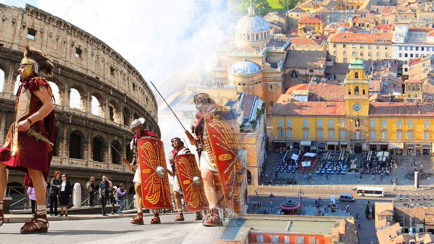 Roma (con il Colosseo) e Parma (con Piazza Garibaldi)
