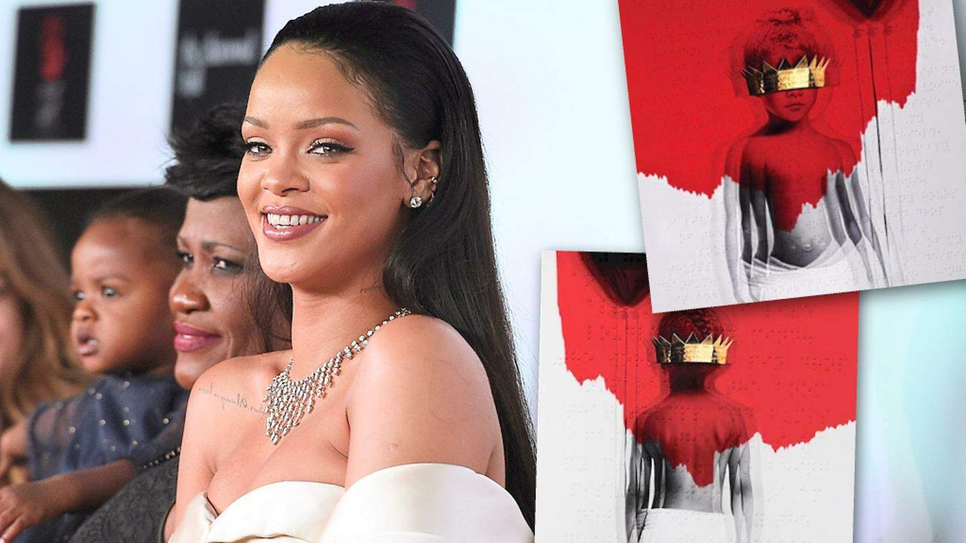 Rihanna e, a destra, la copertina del nuovo album Anti, in uscita prossimamente