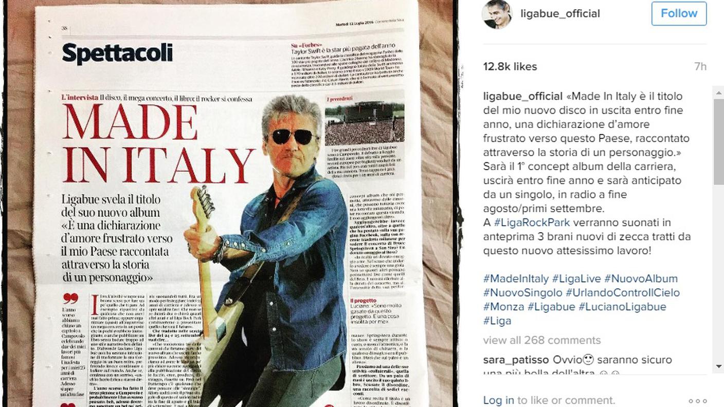 L'annuncio sul profilo Instagram di Luciano Ligabue