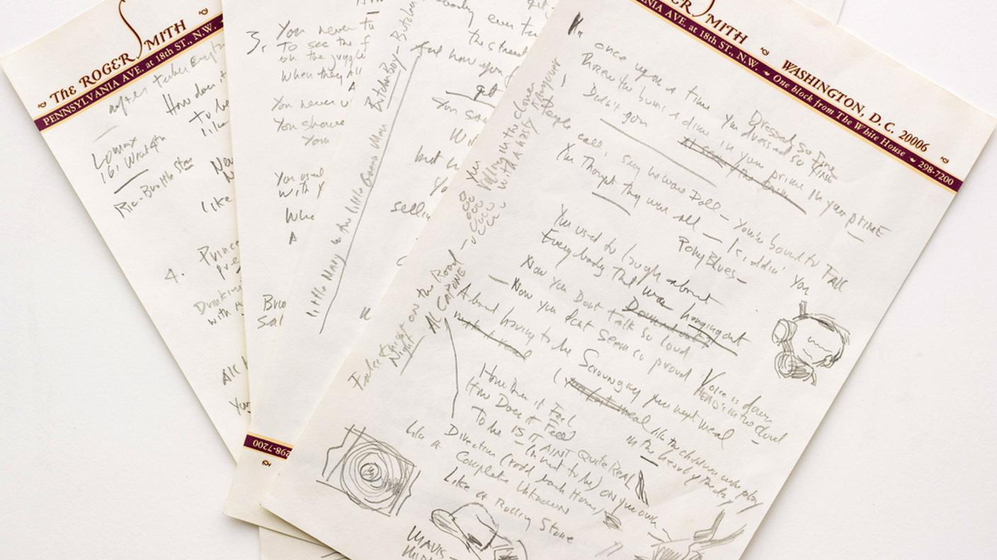Il manoscritto originale di ''Like a Rolling Stone''