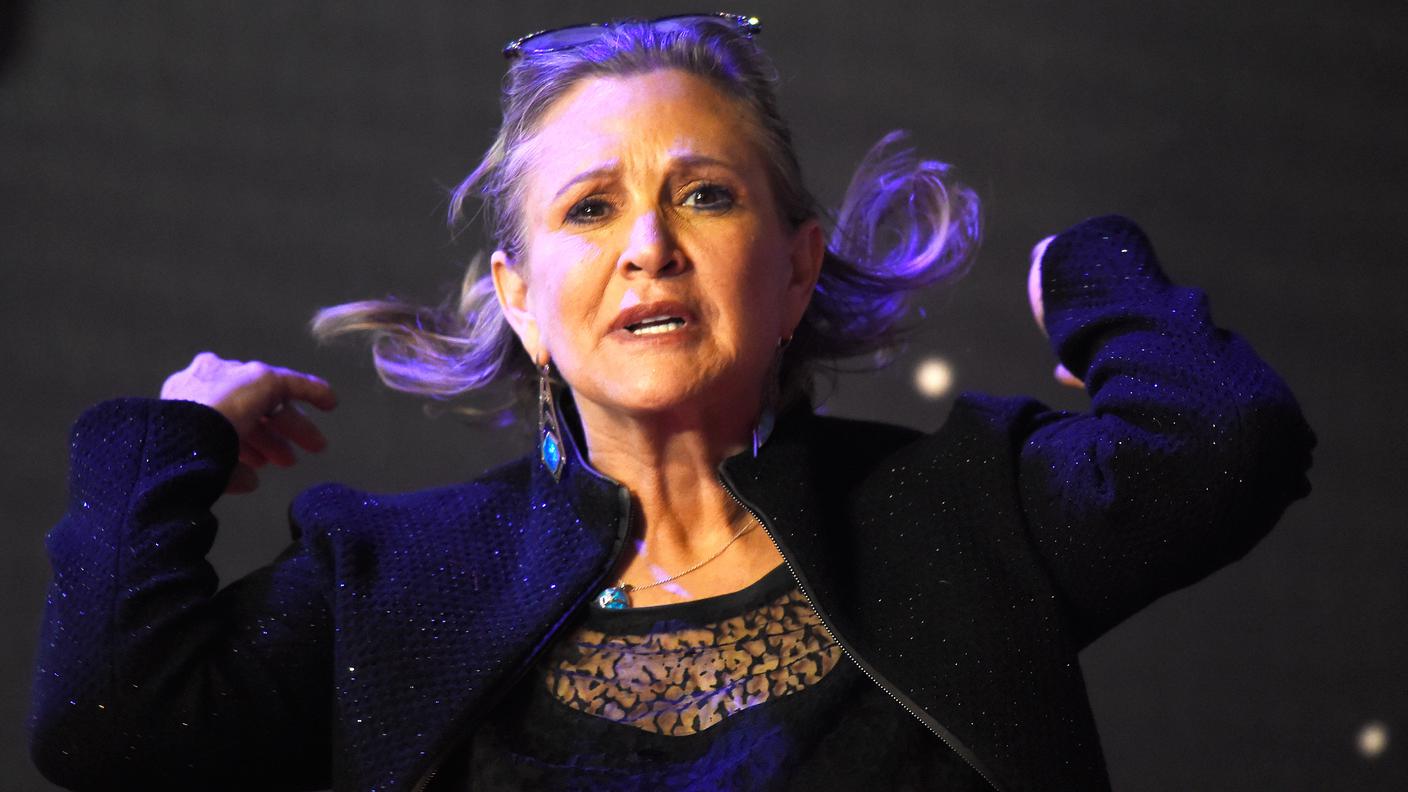 Carrie Fisher alla prima di Guerre Stellari - Il risveglio della forza a Londra nel dicembre 2016