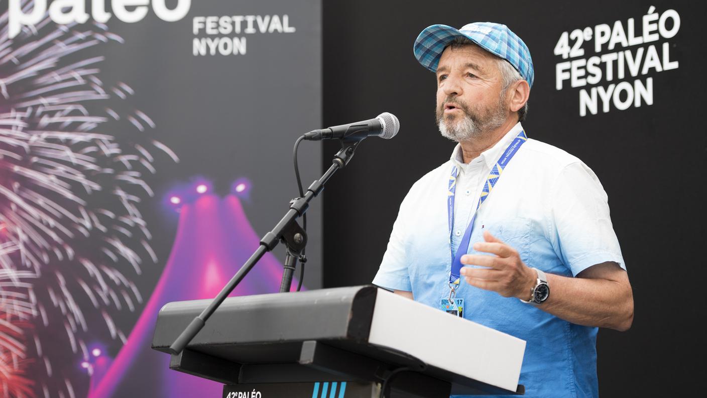 Il fondatore del Paléo Festival di Nyon, Daniel Rossellat, alla conferenza stampa di chiusura della 42ma edizione