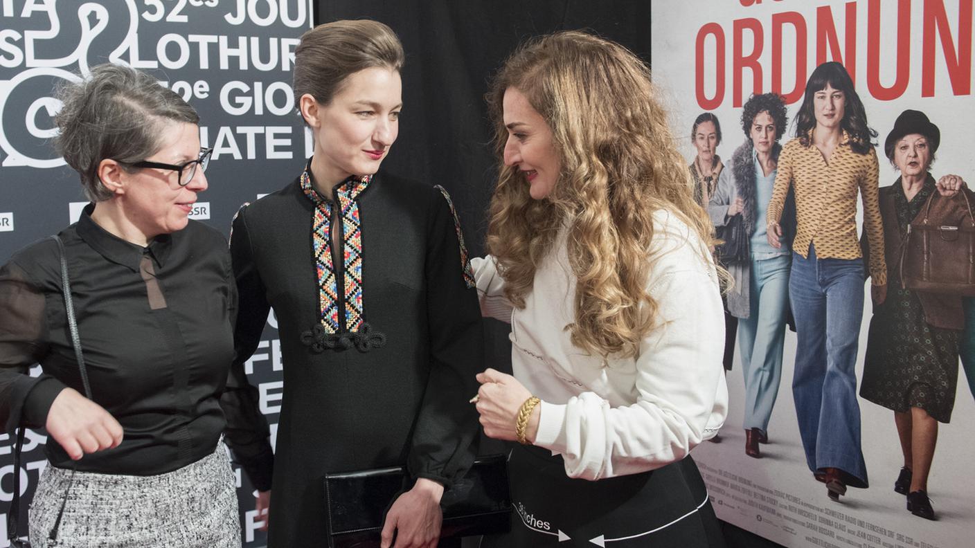 Petra Volpe (regista) con le attrici Marie Leuenberger e Rachel Braunschweig