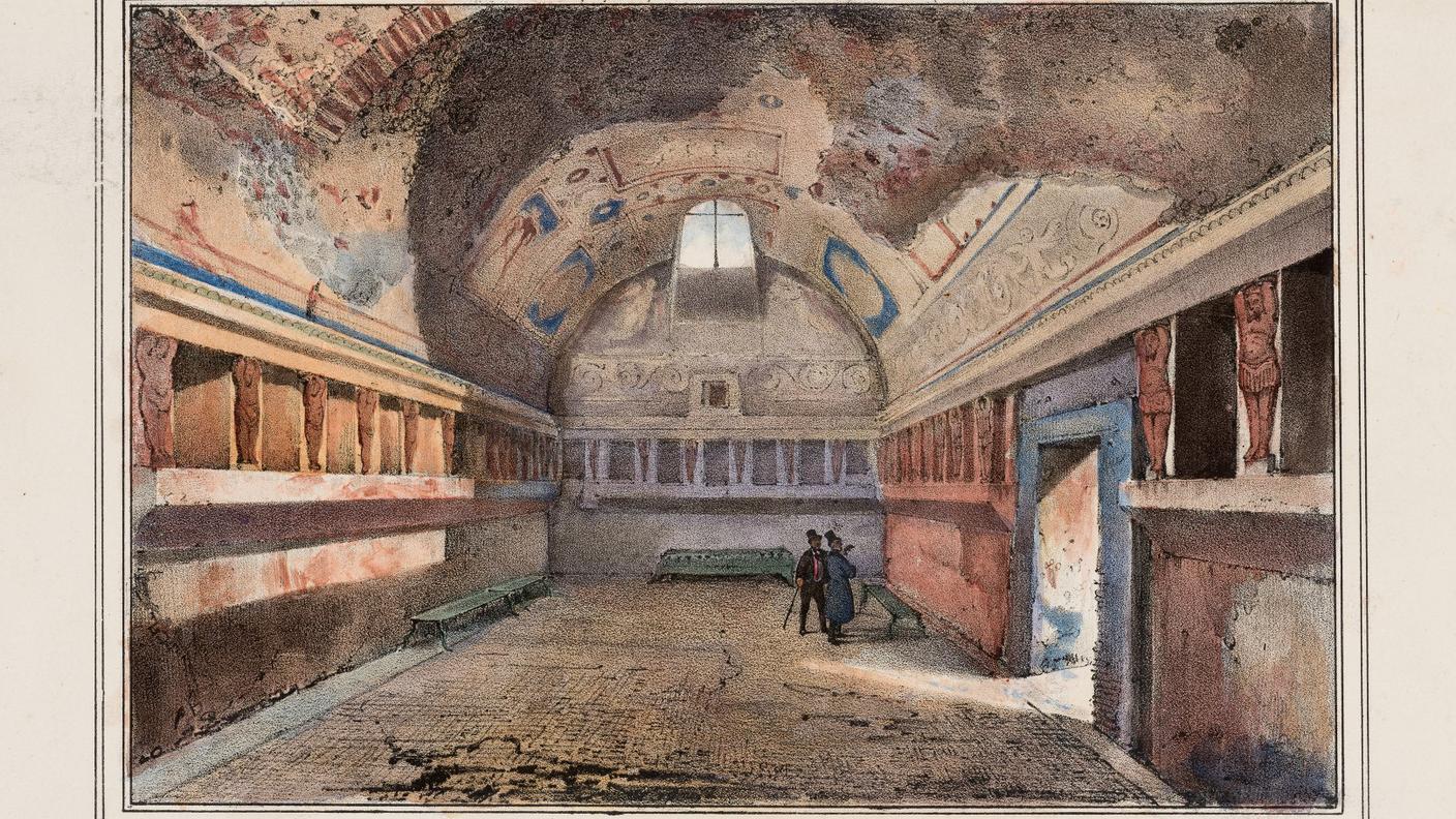 Terme a Pompei. Disegnatore Papandrea, Pinxit Giacinto Gigante, Incisore B.C. (sigla)
