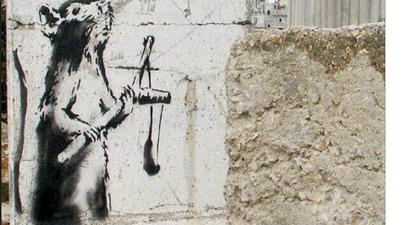 Il "Ratto con la fionda" di Banksy è stato salvato dalla distruzione, in Israele