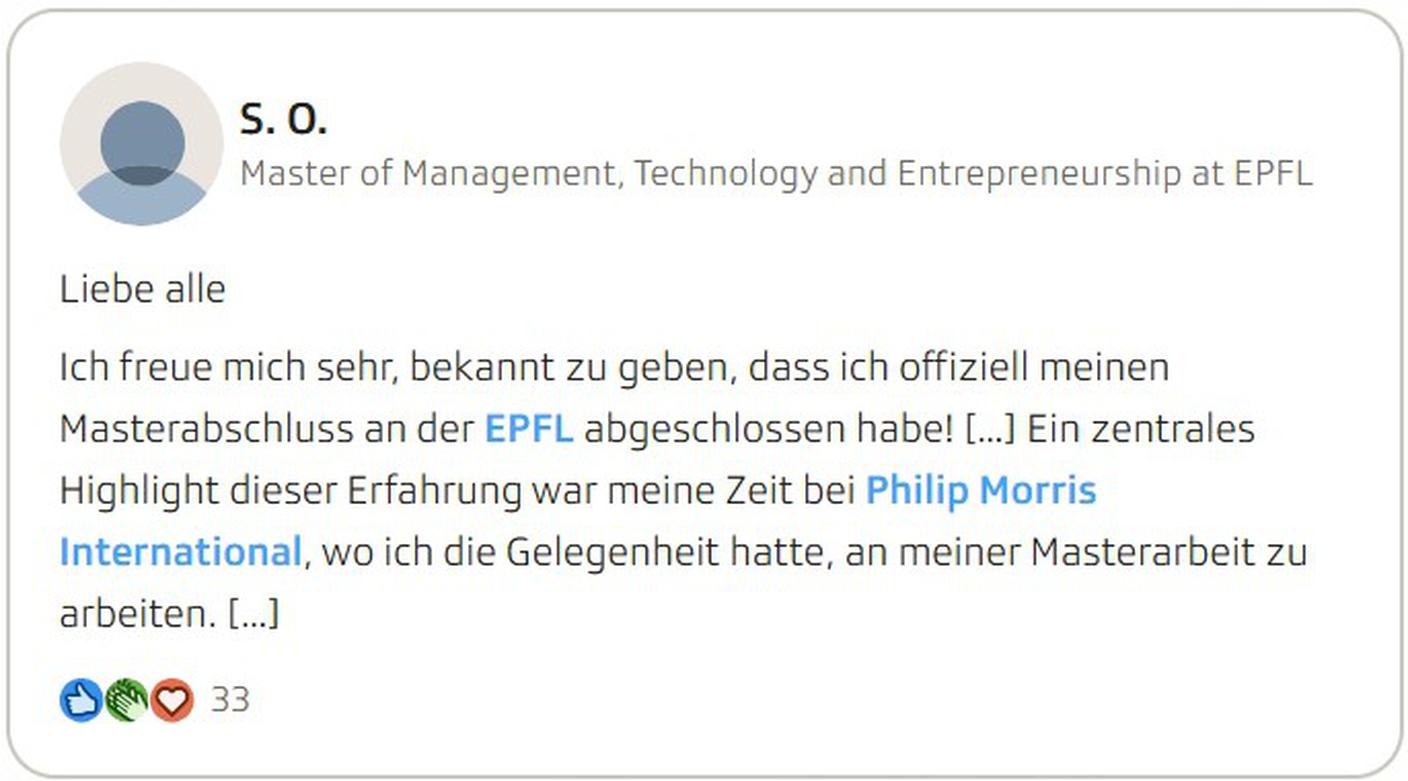 Uno dei messaggi che ringrazia Philip Morris