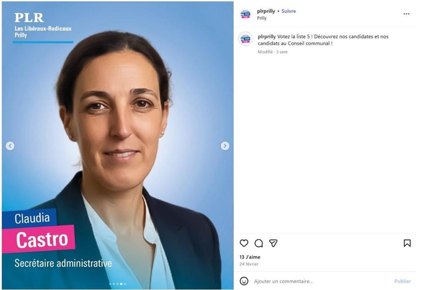 Screenshot dell'account Instagram del PLR di Prilly