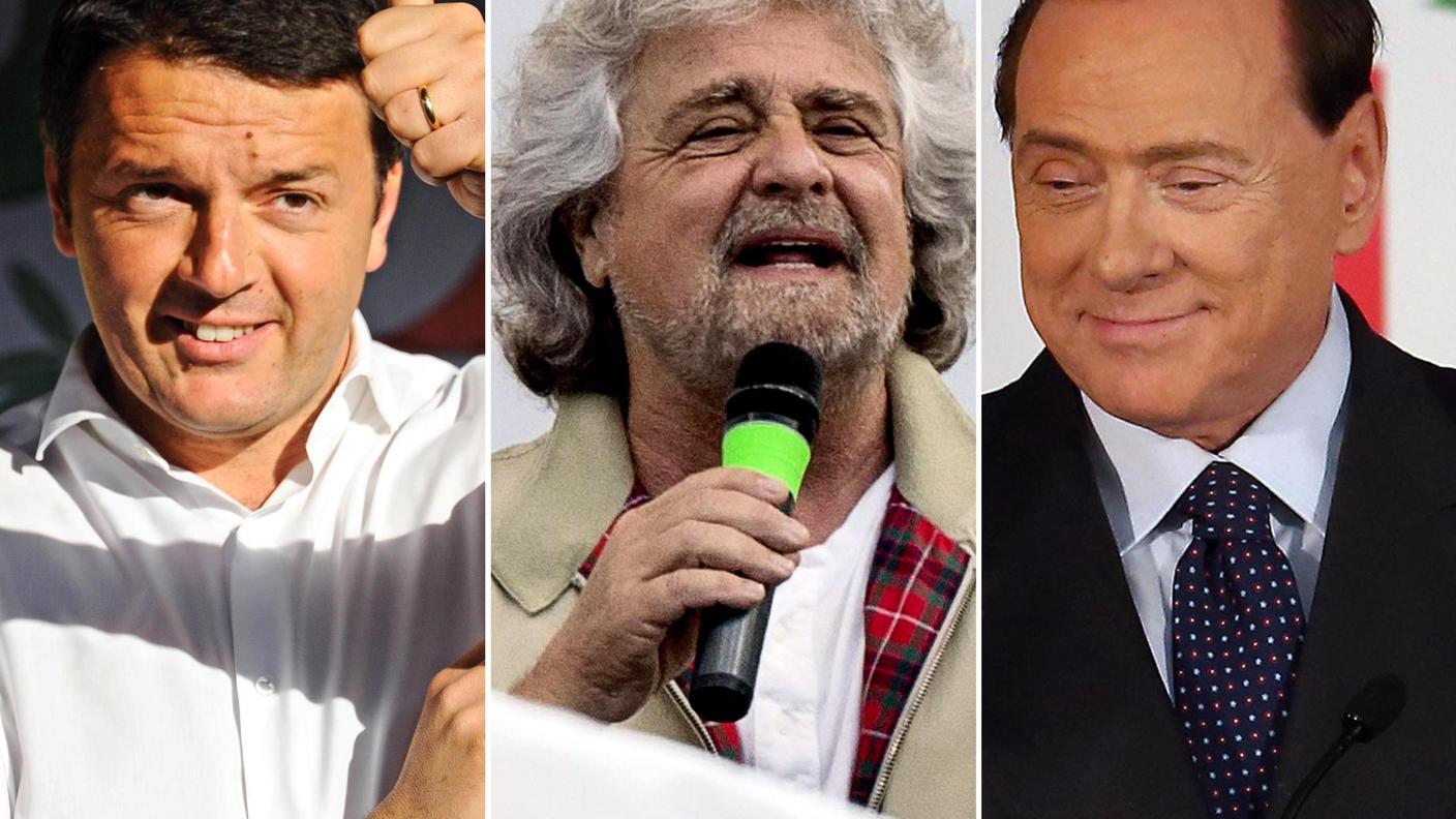 I tre principali contendenti: Renzi, Grillo e Berlusconi