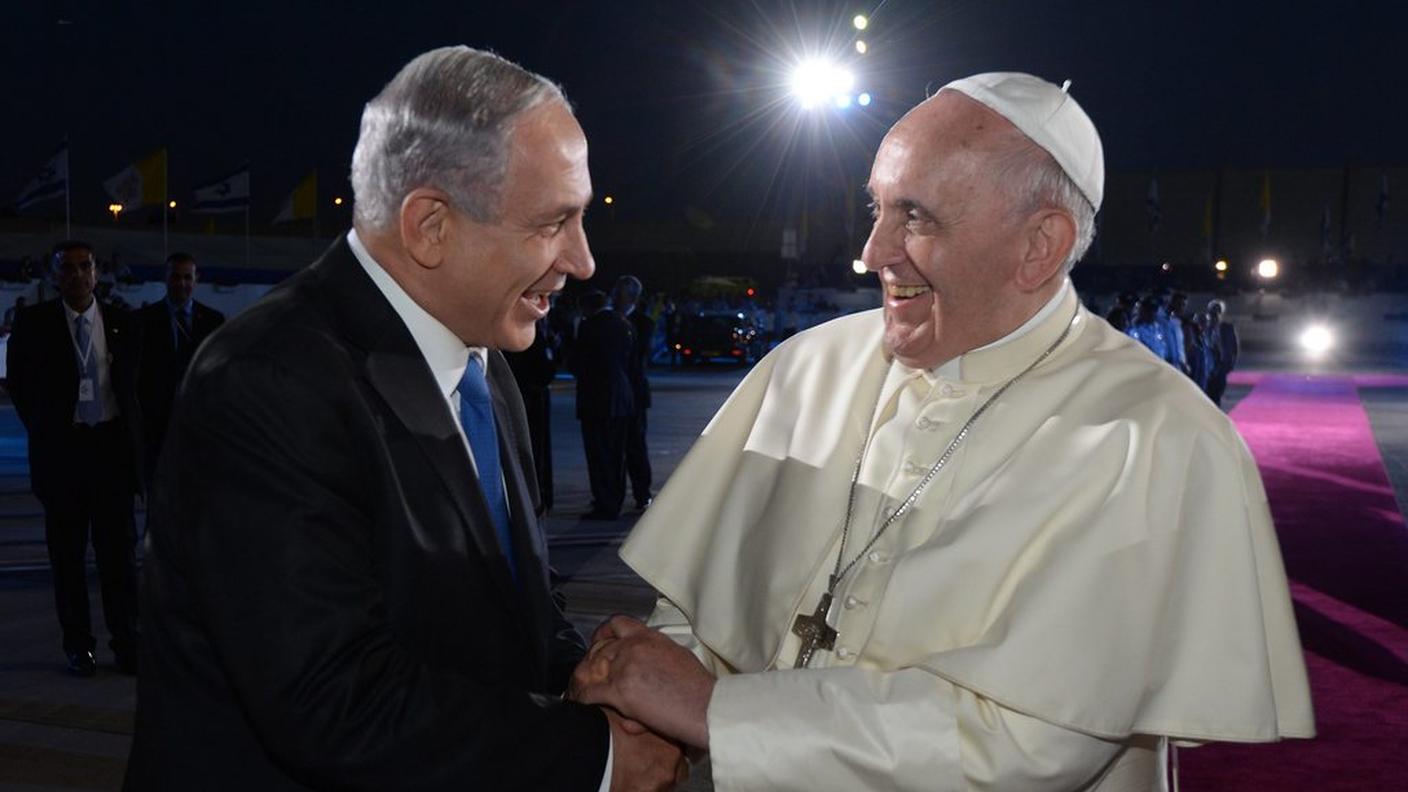 Benjamin Netanyahu e il Papa all'aeroporto Ben Gurion di Tel Aviv