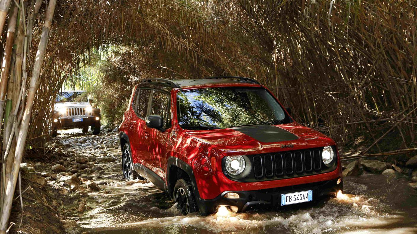 Una Renegade e una Wrangler affrontano un guado in scioltezza