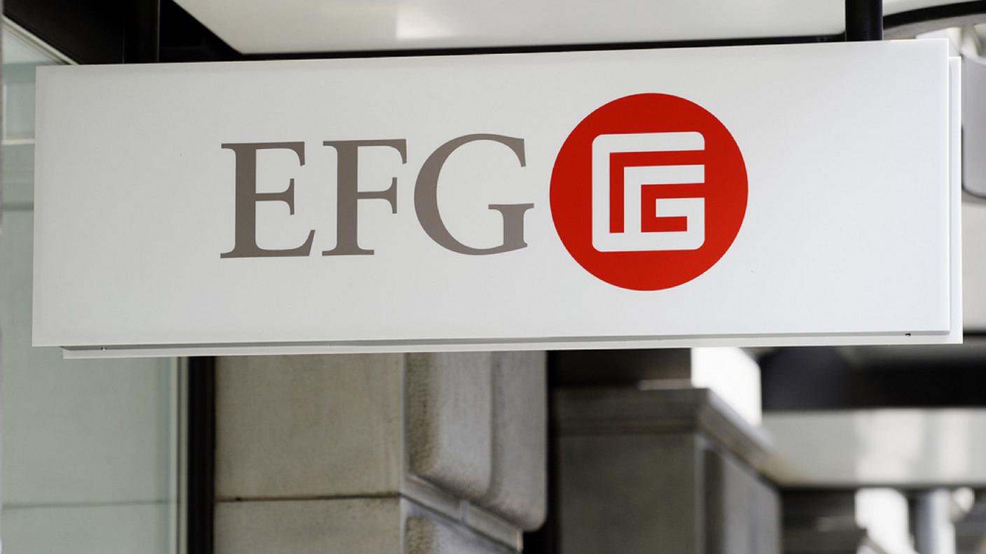 Il logo EFG davanti a un'agenzia dell'istituto a Zurigo