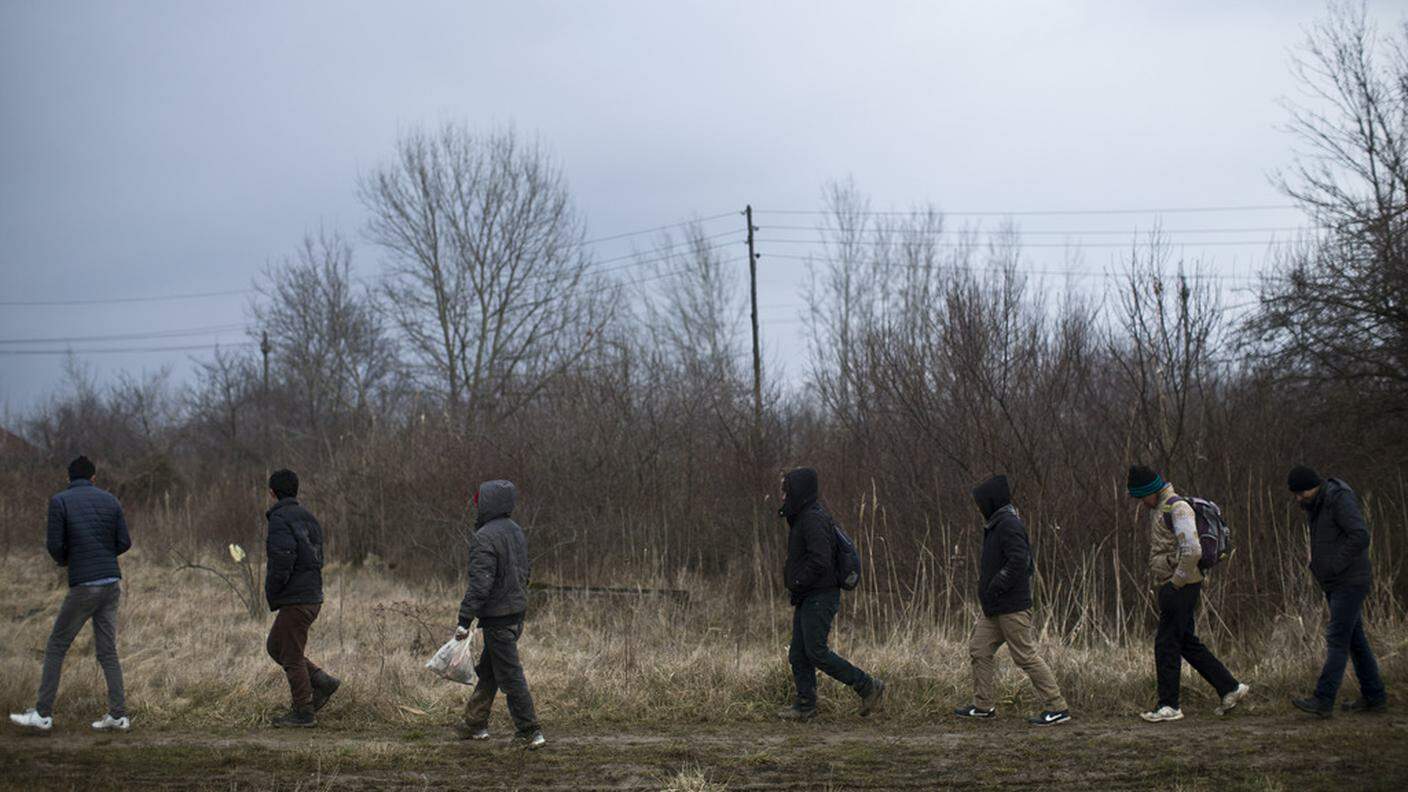Un gruppo di migranti a Subotica (Serbia) cerca di raggiungere l’Ungheria 