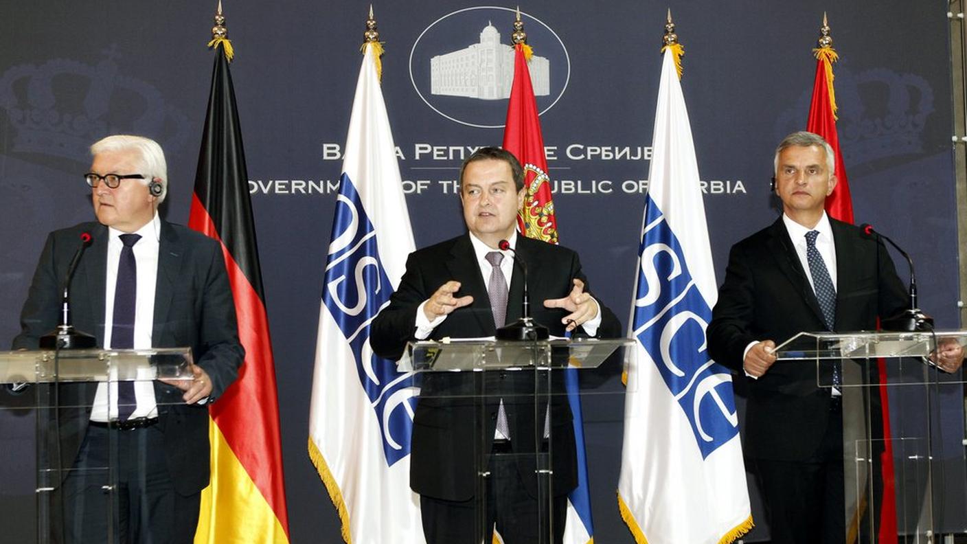 Steinmeier, Dacic e Burkhalter al termine dei colloqui 