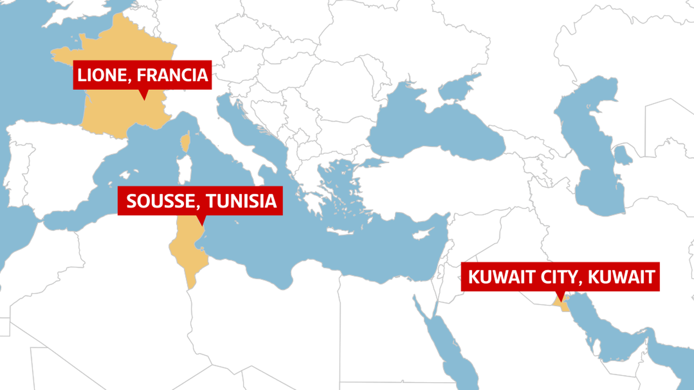 La mappa degli attentati di venerdì 26 - Francia, Tunisia e Kuwait